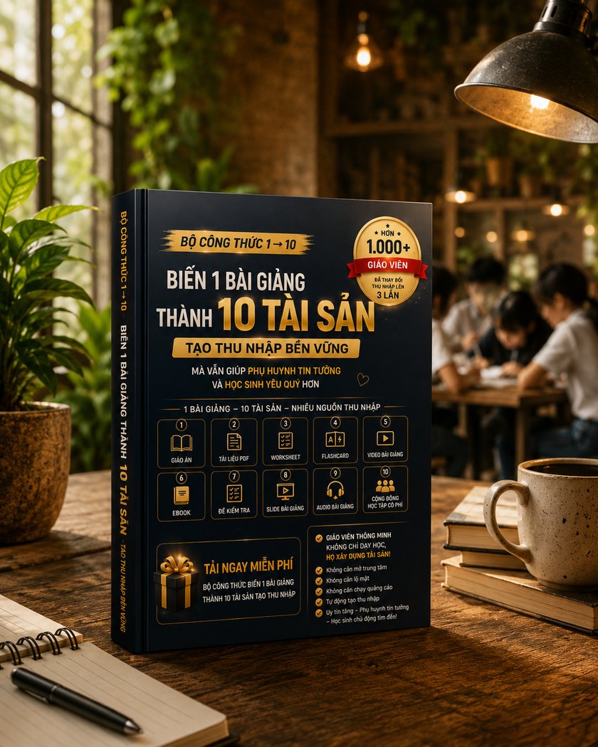 Bìa sách Biến 1 bài giảng thành 10 tài sản — bộ công thức 1 đến 10 cho thầy cô, tác giả Vũ Văn Thành
